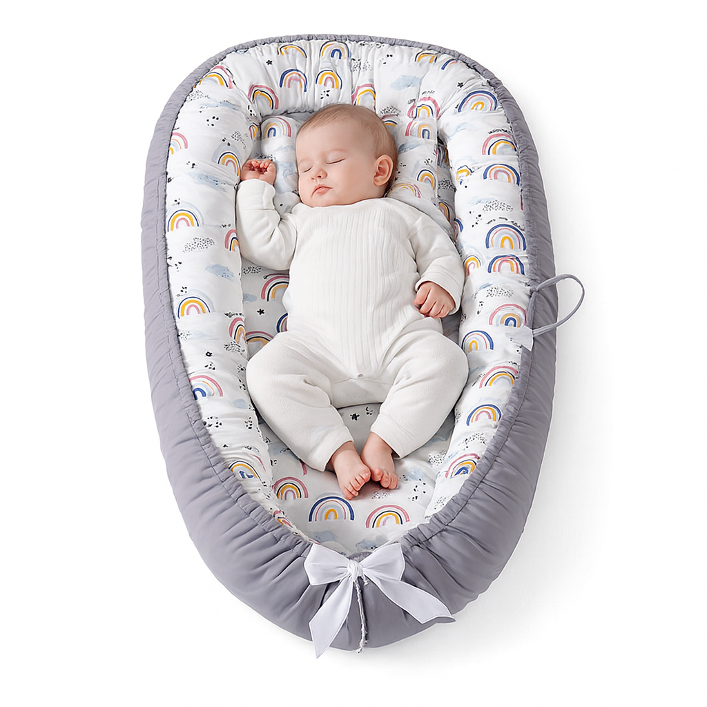 Mombel organic cotton baby lounger and Nest